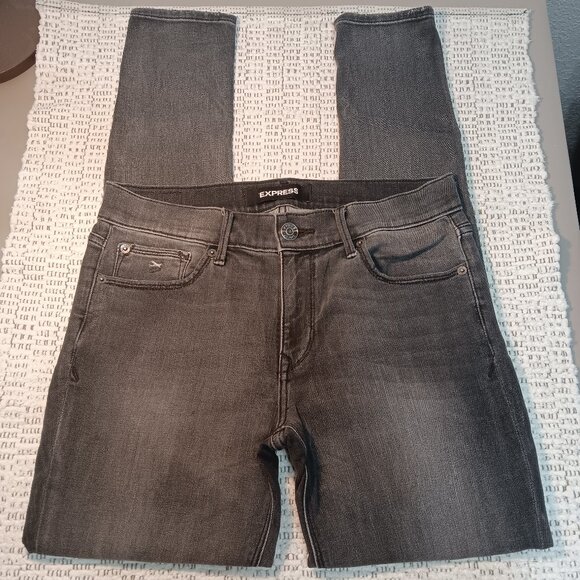 Express women's Stretch Mid Rise black distressed skinny jeans sz 8 Regular - Picture 1 of 12